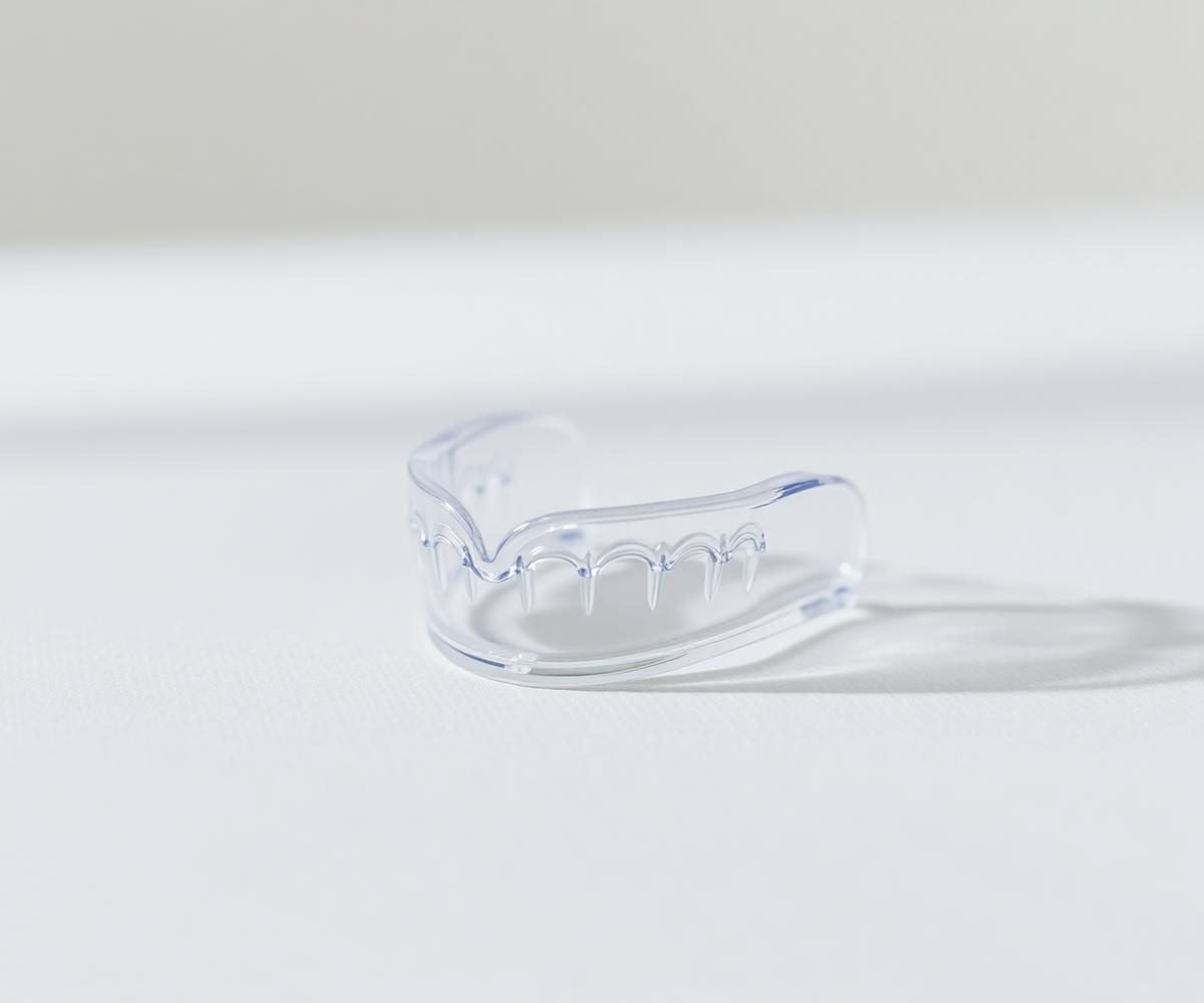 Custom clear oral appliance used for sleep apnea therapy